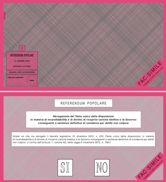 Referendum 12 giugno 2022 - Scheda