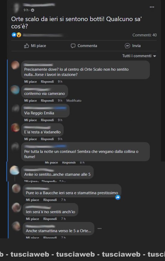 Orte - Le segnalazioni di boati avvertiti dai cittadini