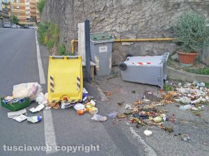 Viterbo . Mastelli rovesciati e rifiuti sparsi in strada