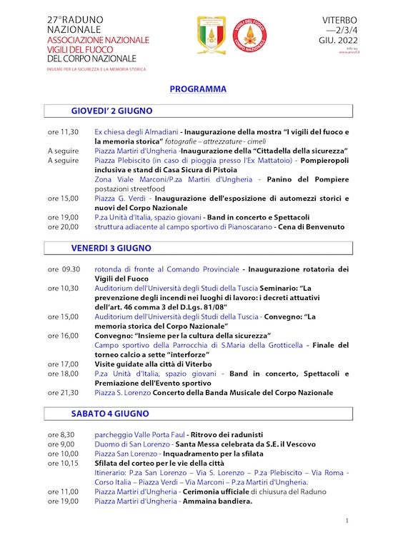 Viterbo - Programma del raduno Anvvf