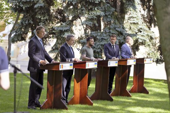 Kiev - Conferenza stampa congiunta di Iohannis, Draghi, Zelensky, Macron e Scholz