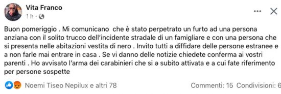 Il post di Franco Vita su Fb