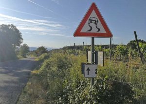 La segnaletica divelta su strada provinciale Bagnorese