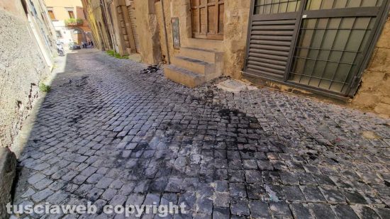 Viterbo - Via Sacchi - I resti del motorino bruciato
