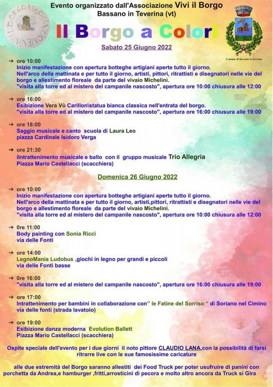 Bassano in Teverina - Il programma della manifestazione "Il Borgo a Colori"