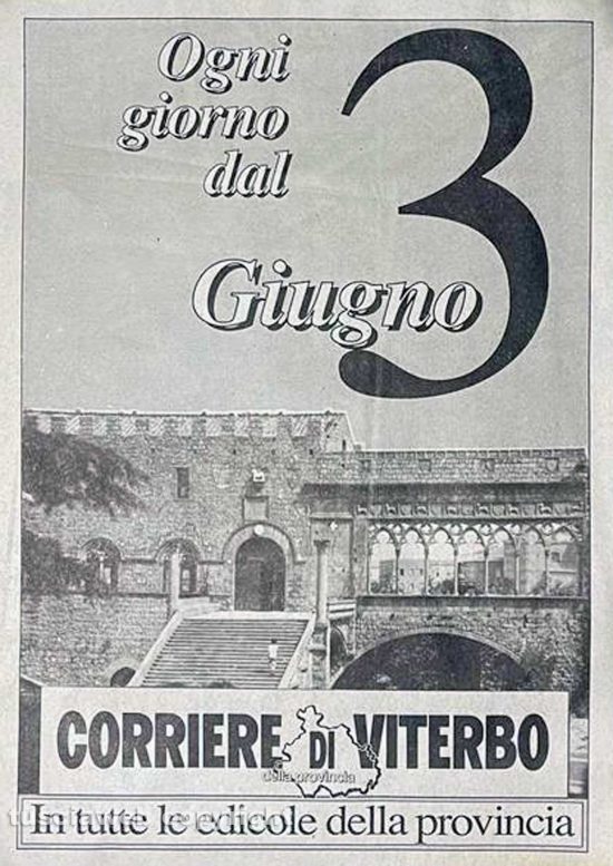 La locandina che annunciava l'uscita del Corriere di Viterbo il 3 giugno 1989