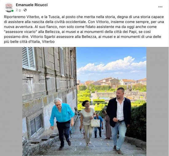 Il post dal profilo di Emanuele Ricucci