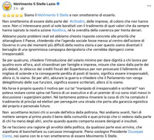 Il post Fb del M5s