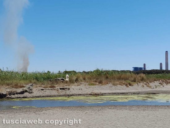 Montalto di Castro - Incendio sull'Aurelia