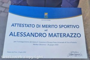 Alessandro Materazzo - L'attestato di merito sportivo