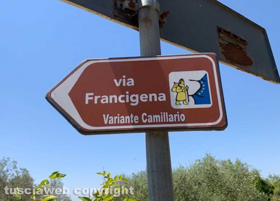 Il cartello di segnalazione della via Francigena