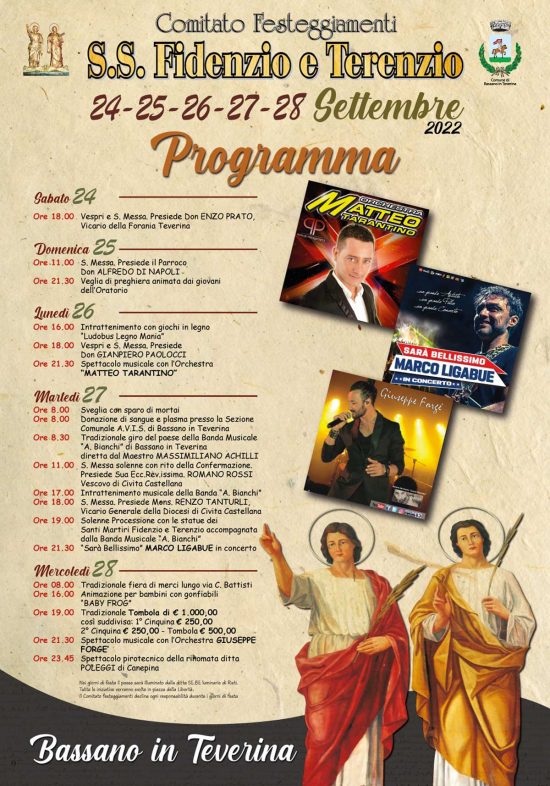 Bassano in Teverina - Programma festa in onore dei Santi Patroni Fidenzio e Terenzio 