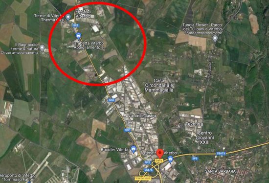 L'area interessata al prolungamento da via dell'Industria alla Cassia Nord (Google Maps)