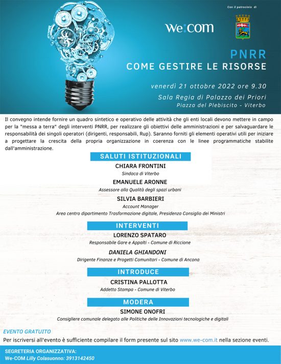 La locandina del convegno sul Pnrr di Wecom