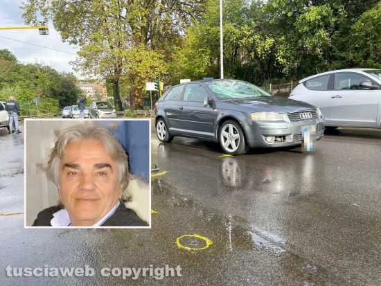 Viterbo - Pedone falciato a Ponte dell'Elce - Nel riquadro l'imprenditore Raffaele