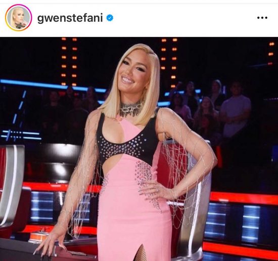 Il post Instagram di Gwen Stefani con indosso la creazione di Benedetta Bruzziches