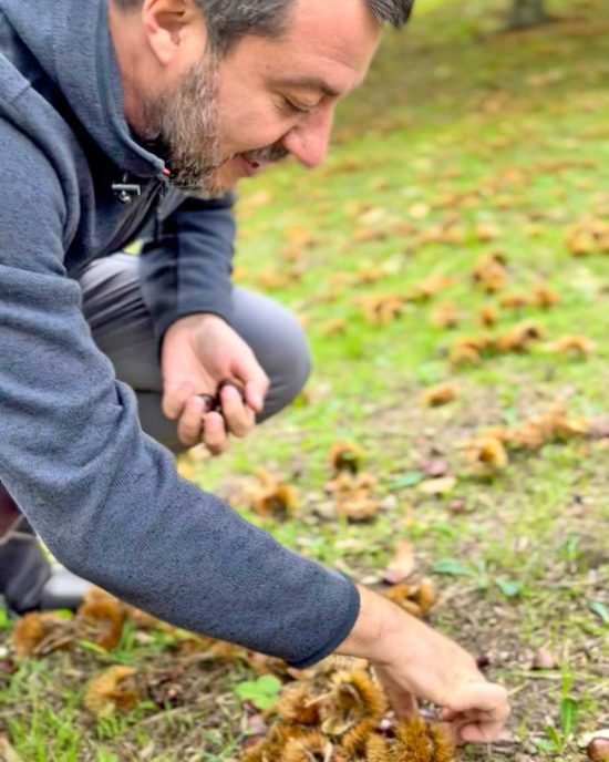 Salvini a caccia di castagne a Caprarola