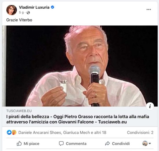 Il post su Facebook di Vladimir Luxuria