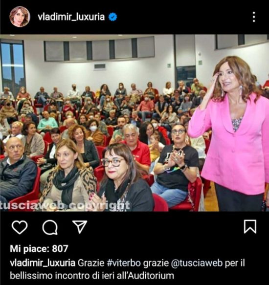Il post su Instagram di Vladimir Luxuria