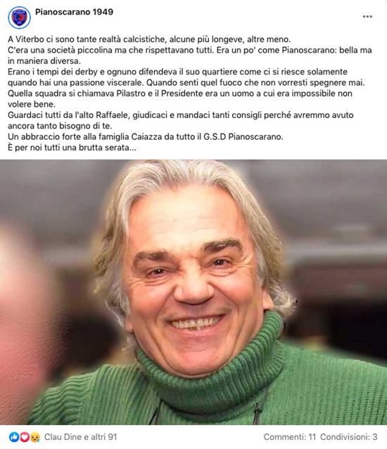 Il post del Pianoscarano per Raffaele Caiazza