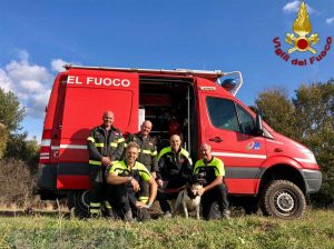 Tolfa - Cane salvato dai vigili del fuoco