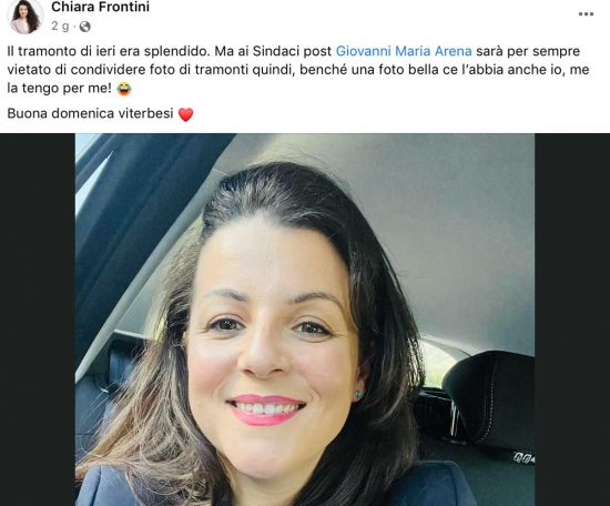 Chiara Frontini e il post sul tramonto