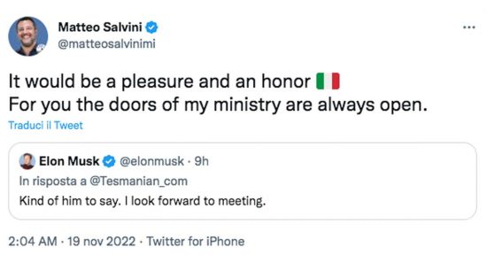 Elon Musk risponde a Salvini a Twitter