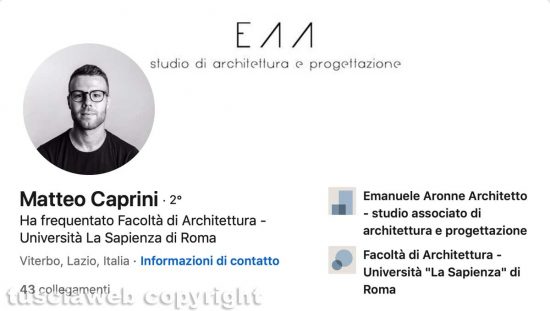 L'architetto Matteo Caprini sul social Linkedin