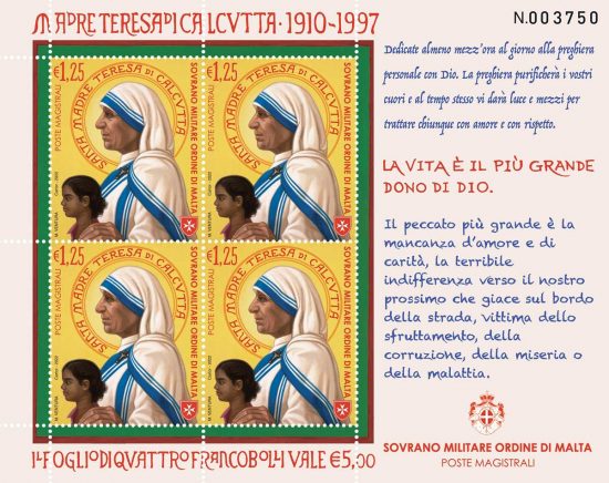 Il francobollo dedicato a Santa Teresa di Calcutta