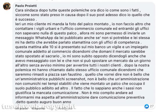 Viterbo - Mercato a San Faustino - Il post di Paolo Proietti in risposta alla versione della sindaca Frontini