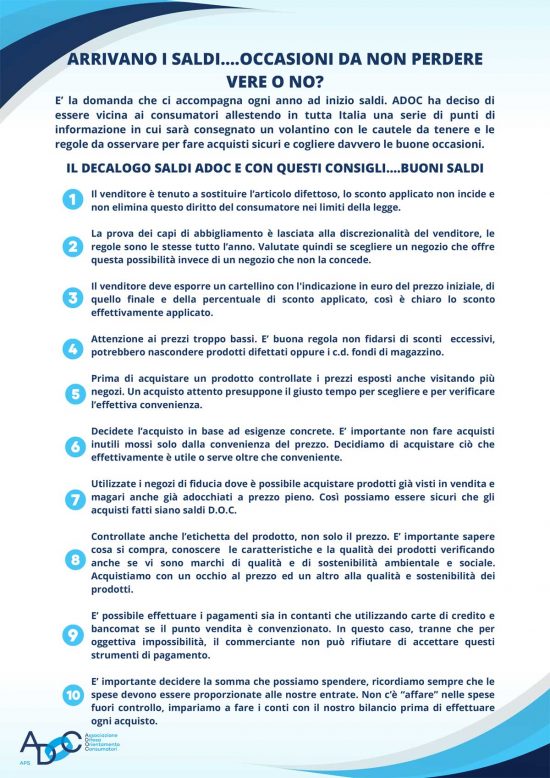 Saldi - Il decalogo Adoc