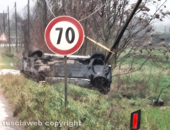 Viterbo - Auto cappotta sulla Commenda