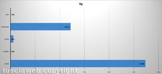 Dati sequestro cocaina nella Tuscia gennaio-settembre 2021