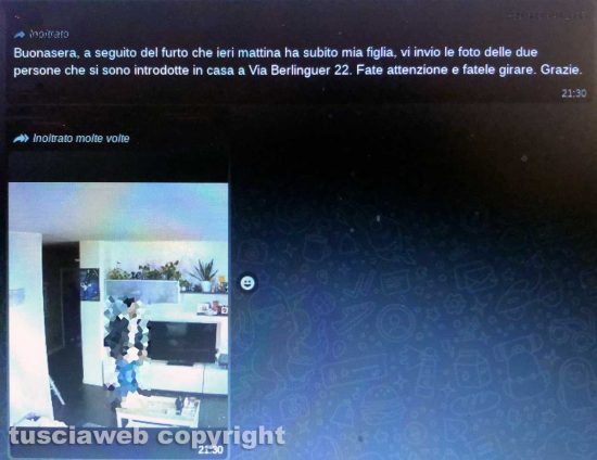 Civita Castellana - Furto in casa, le foto delle telecamere finiscono sui social