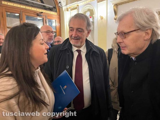 Francesco Rocca con la sua sostenitrice Chiara Frontini e Vittorio Sgarbi