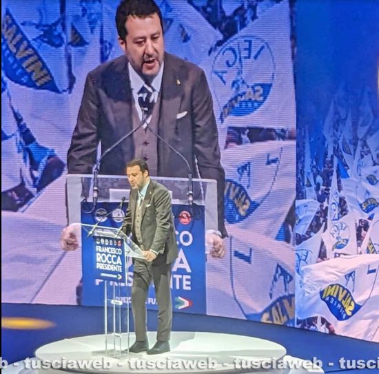 Matteo Salvini alla manifestazione a sostegno di Francesco Rocca