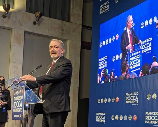 Francesco Rocca al comitato elettorale a Roma