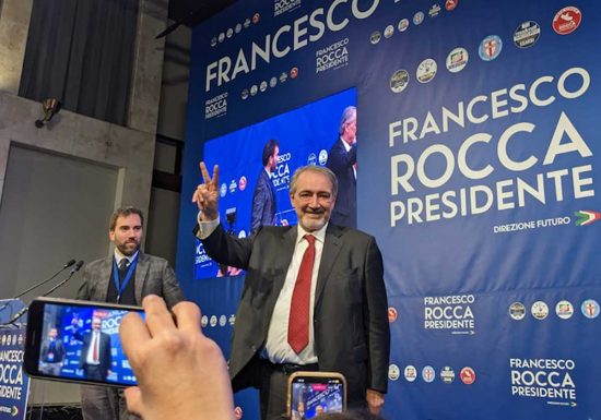 Francesco Rocca al comitato elettorale a Roma