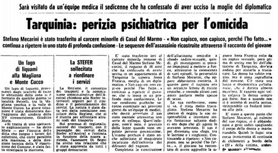 Tarquinia - L'articolo dell'Unità sull'omicidio compiuto da Stefano Mecarini nel '76
