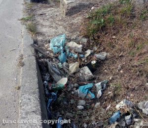 Viterbo - Cassia nord - Canale di raccolta acqua pieno di rami e immondizia"