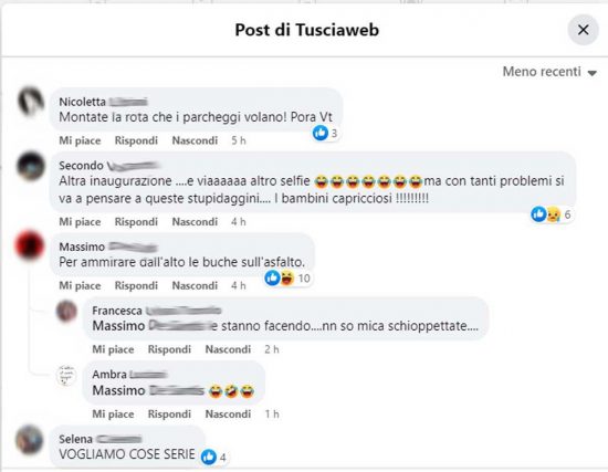 Viterbo - I commenti dei lettori sotto il post della ruota panoramica