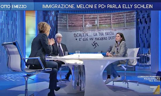 Elly Schlein ospite a Otto e mezzo - La scritta apparsa a Viterbo