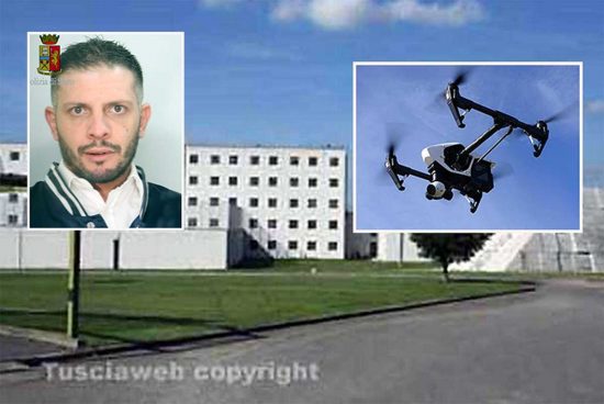 Il carcere di Mammagialla (nei riquadri, Nicola Russo e un drone)