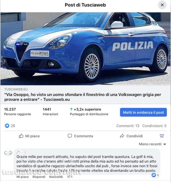 Sfondato il finestrino di un'auto in via Osoppo - Il ringraziamento del proprietario del mezzo a Daniele Morbidelli che ha impedito il furto