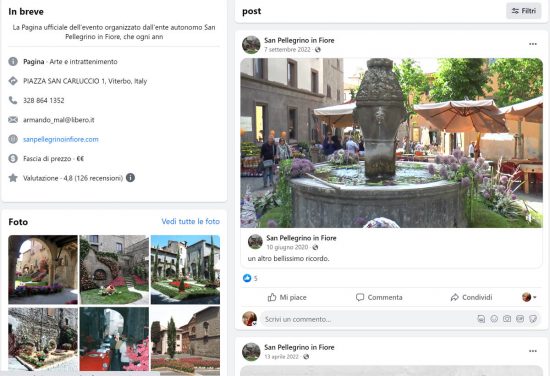 La schermata della pagina Facebook di San Pellegrino in fiore