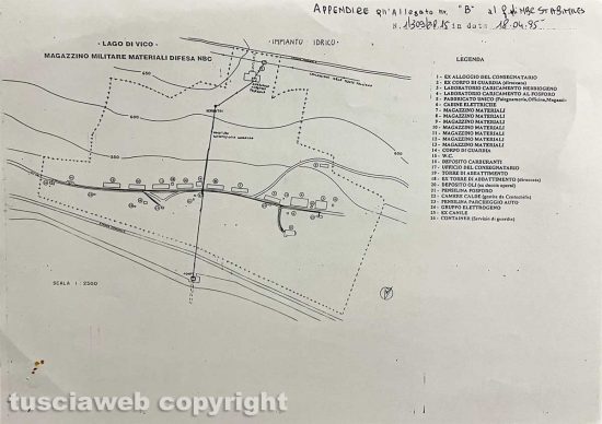 Ronciglione - Chemical city - Una mappa del 1995 della zona militare con l'impianto idrico