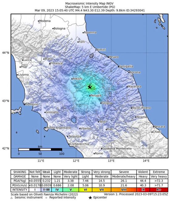 Terremoto a Umbertide - I dati dell'Ingv