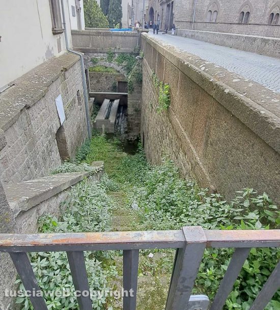 Viterbo accanto al ponte che conduce al duomo l'acqua corrode le scale