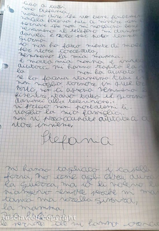 Cerveteri - La lettera che avrebbe scritto la 13enne Stefania