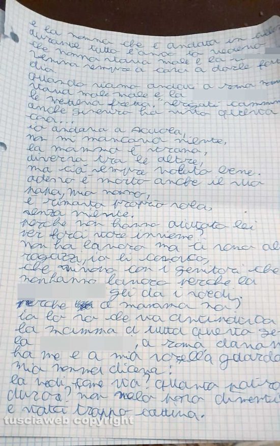 Cerveteri - La lettera che avrebbe scritto la 13enne Stefania